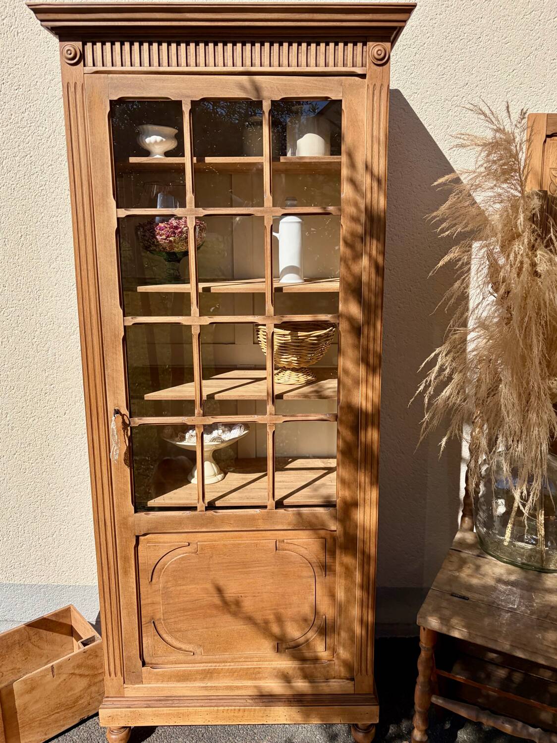 Raw wood display cabinet