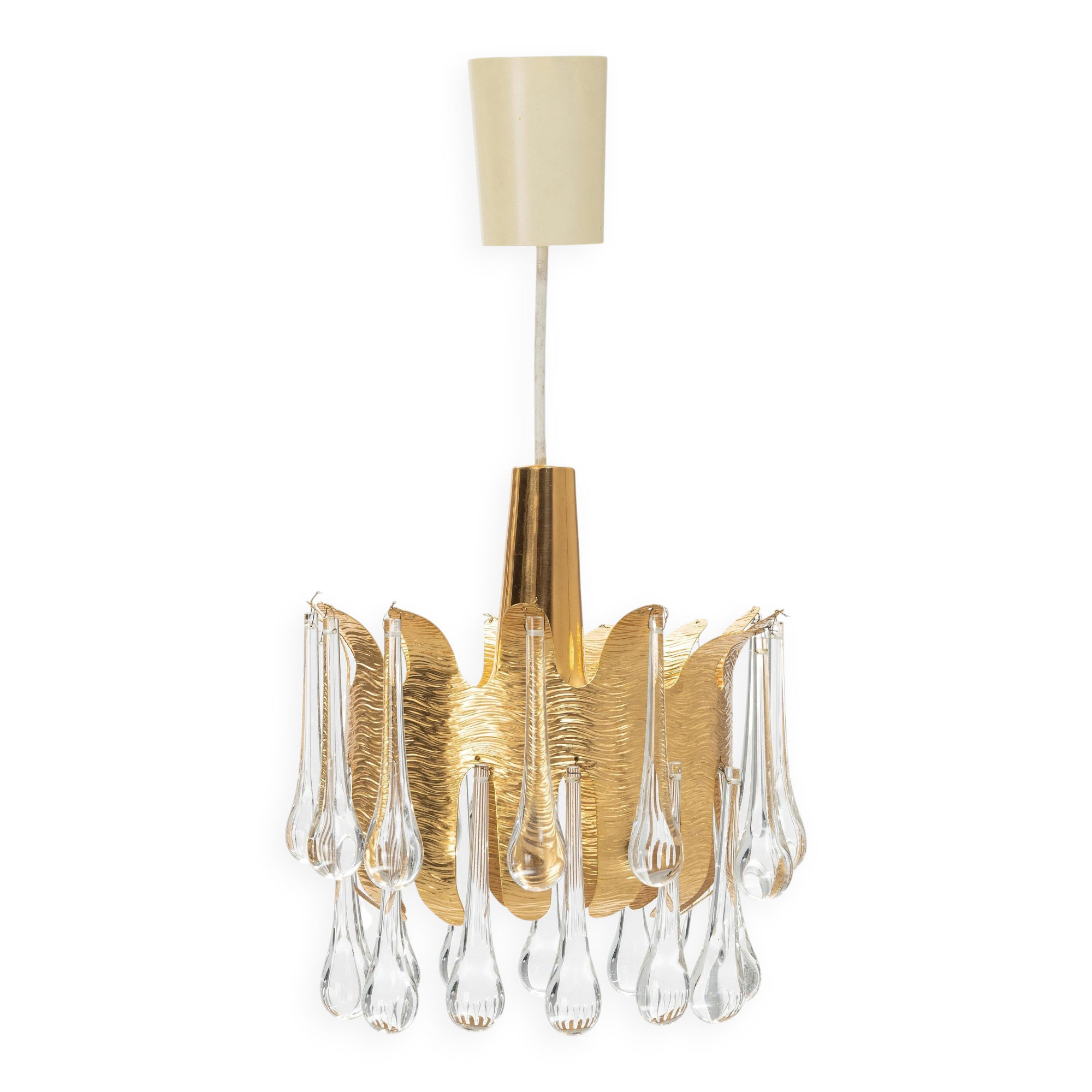 Palwa ceiling light by Palme & Walter, gilded brass and glass, Germany, 1970s.
