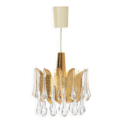 Plafonnier Palwa Palme & Walter, laiton doré et verre, Allemagne, années 1970