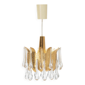 Plafonnier Palwa Palme & Walter, laiton doré et verre, Allemagne, années 1970