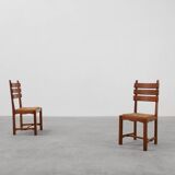 Deux chaises en chêne et osier brutalisme moderne du milieu du siècle, 1960