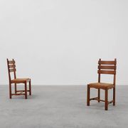 Two Mid-Century Modern Brutalist Oak and Wicker Chairs, 1960