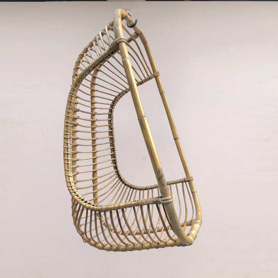 Hanging shell armchair 60's rattan