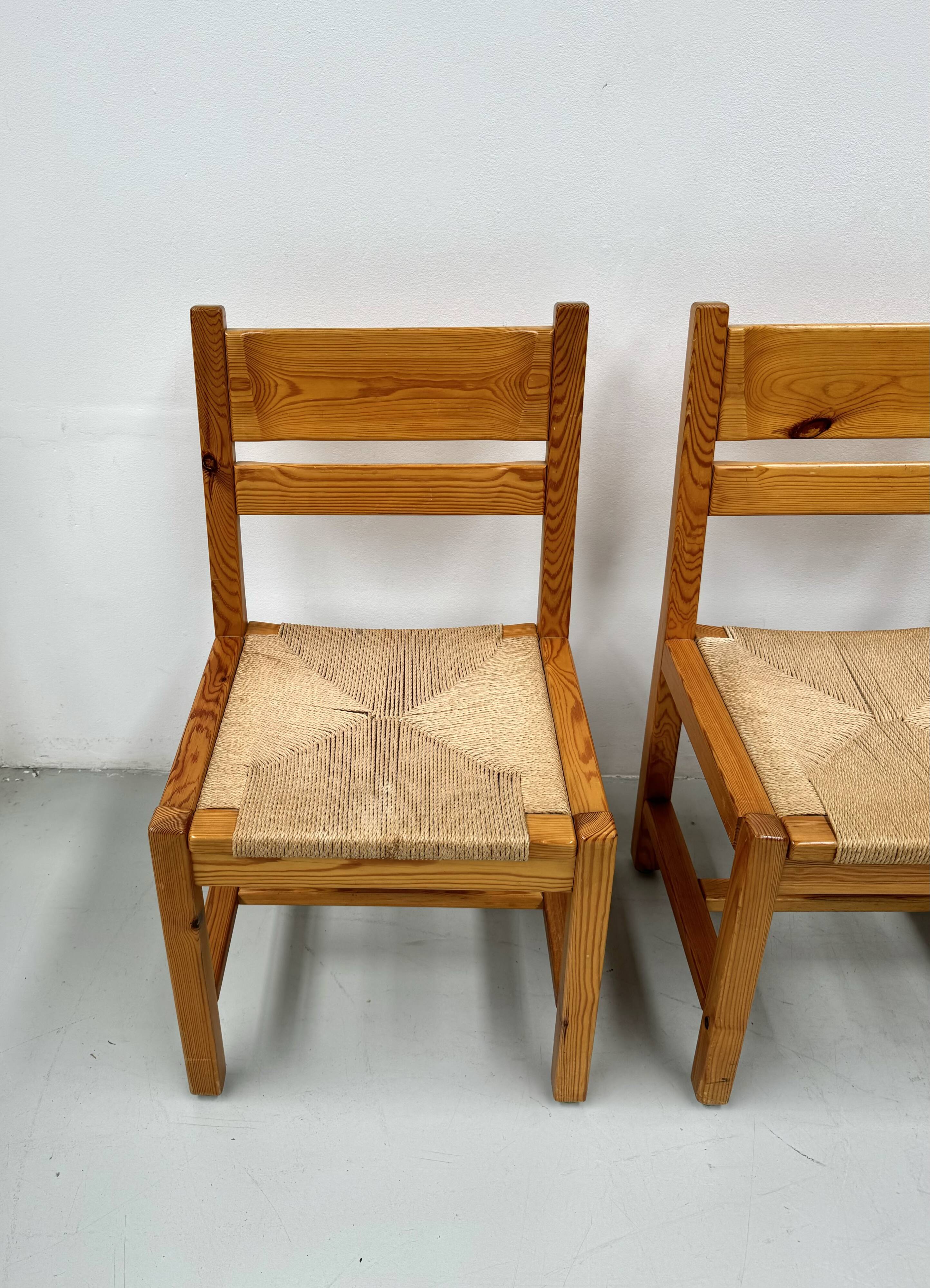 Chaises danoises vintage en pin avec corde en papier par TP Design pour Gm Møbler, années 1970, lot de 6