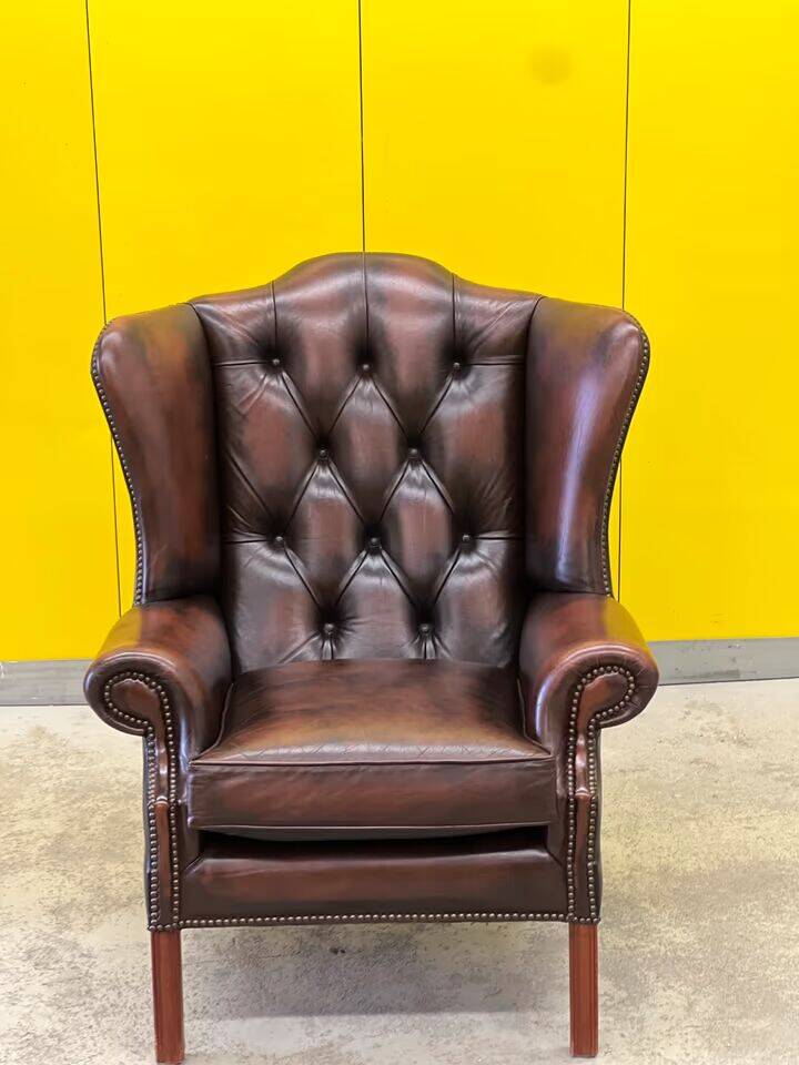 Traditional English Wingback Chesterfield Leather Armchair