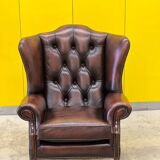 Traditional English Wingback Chesterfield Leather Armchair