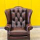 Traditional English Wingback Chesterfield Leather Armchair