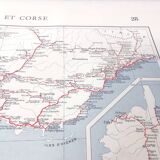 Old map of Corsica and southern Mediterranean France 43x43cm from 1950