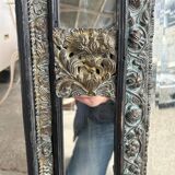 Miroir en laiton et bois noirci de style louis xiii vers 1880 h : 149 cm