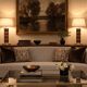 Pair of wooden and brass table lamps, French classic style.