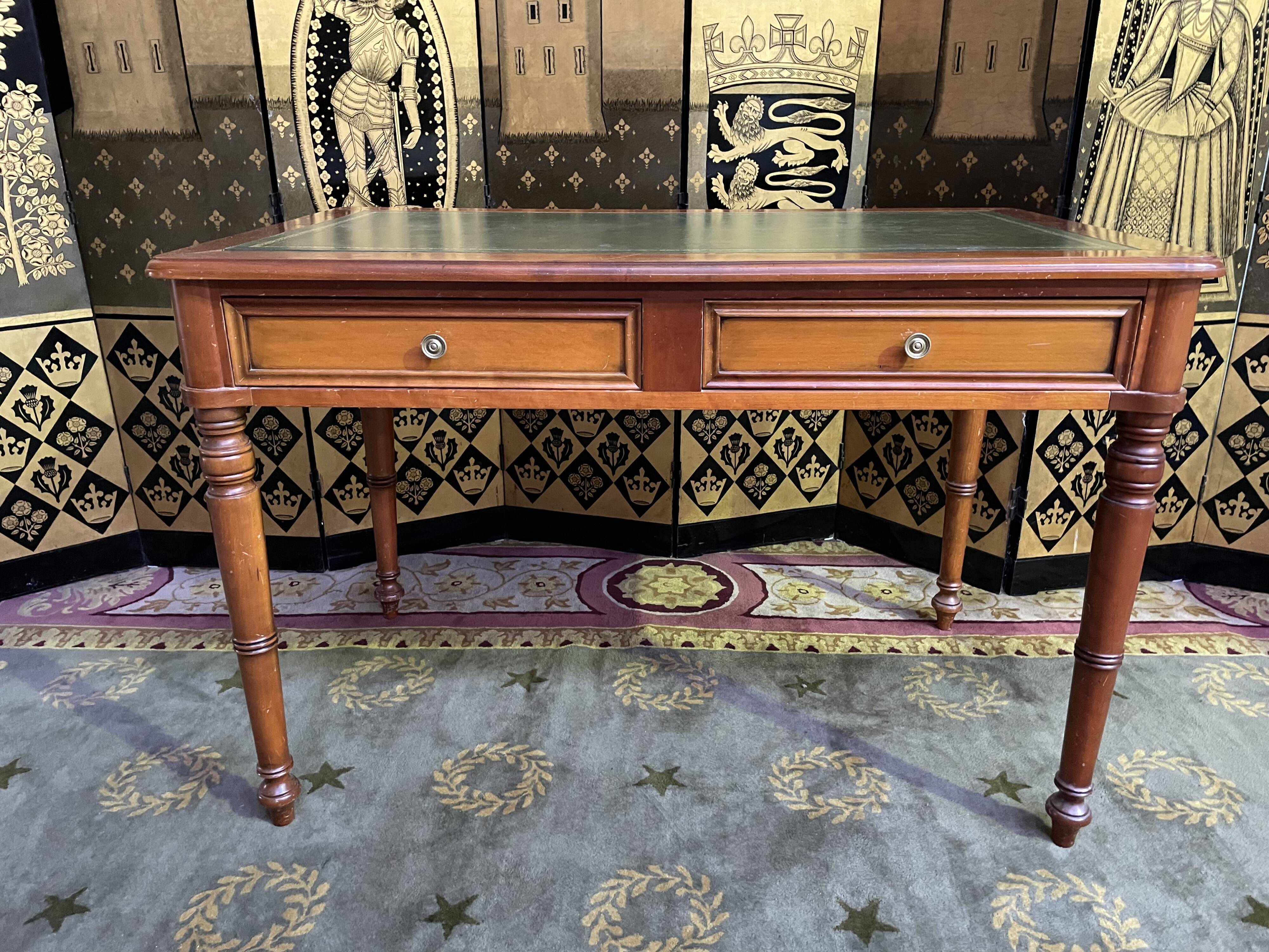 Louis Philippe style flat desk green leather