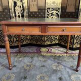 Louis Philippe style flat desk green leather