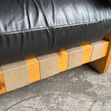 Vintage 1970s Italian Armchair by Poltrona Munari — Black Leather with Pine Wood Frame