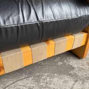 Vintage 1970s Italian Armchair by Poltrona Munari — Black Leather with Pine Wood Frame