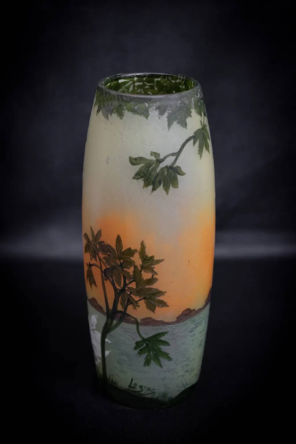 Large Legras Art Nouveau vase in acid-etched glass | Swan Lake