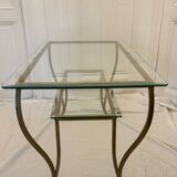 Grande table d’appoint fer forgé or et verre