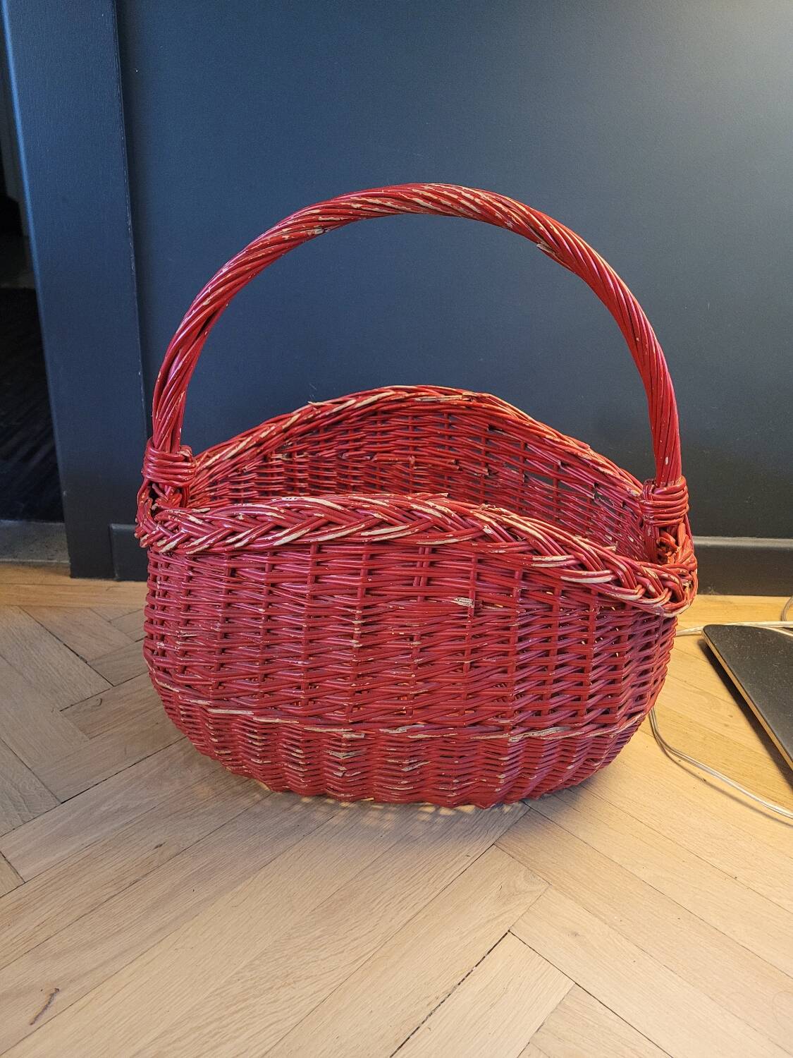 Red painted rattan basket