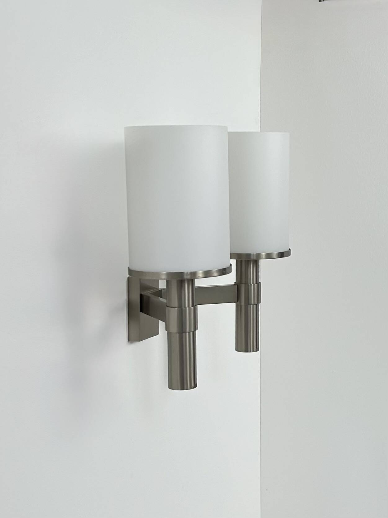 Perzel double wall light model 1141, metal and opaline, France, 1960.
