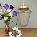 Vintage globe pendant light in white and gold frosted glass