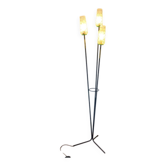 Large vintage floor lamp black metal and glass tulips