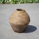 Large old basket, burgundy straw and bramble, woven basket