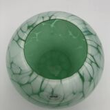 Vase en verre vintage forme boule fait à la main alicja vert et blanc
