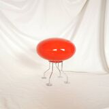 Red ufo mushroom lamp, space age, opaline and chrome steel.