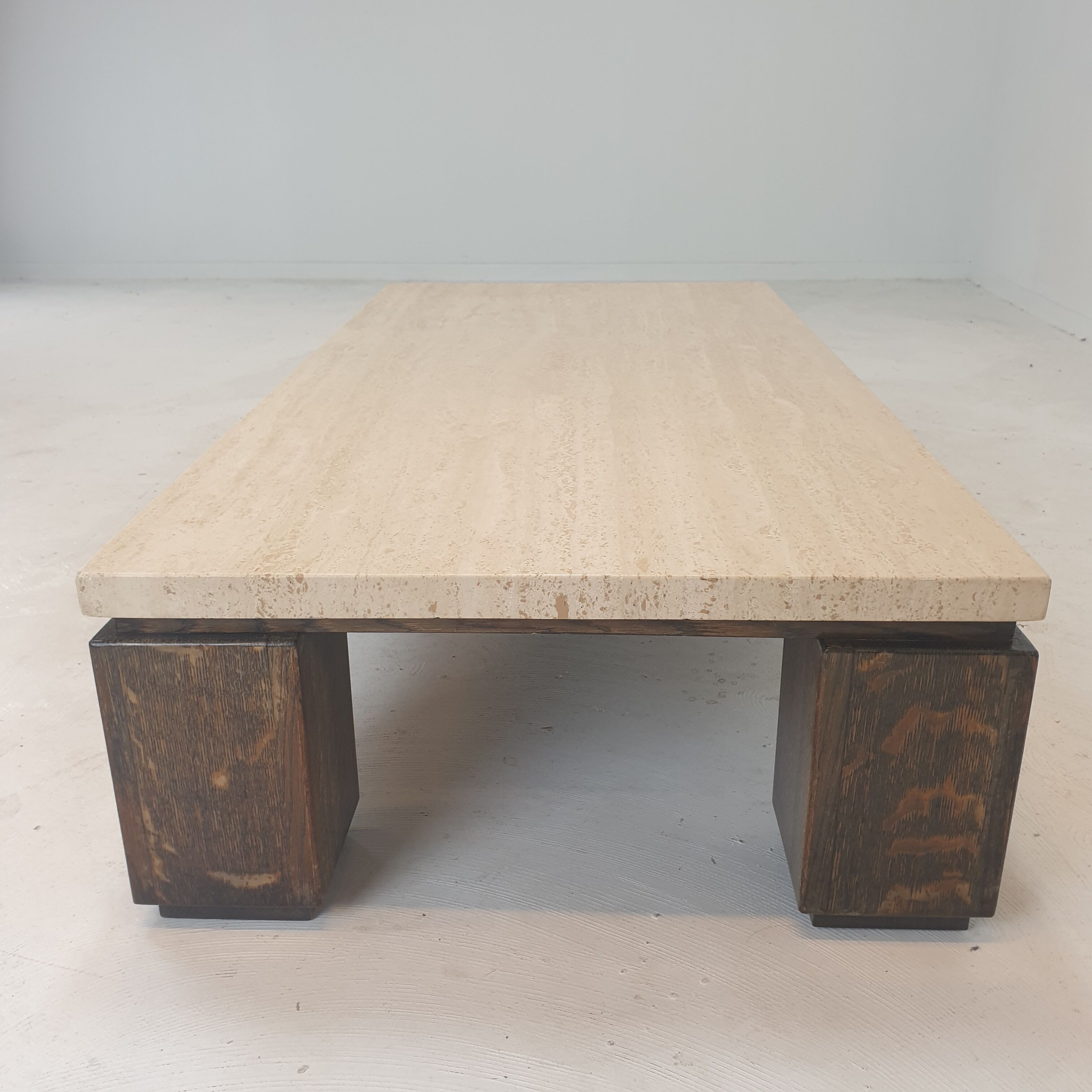 Travertine coffee table with wenge, 1970s