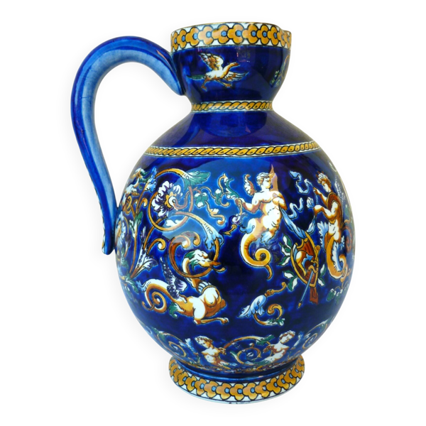 Grand vase pichet, faïence de Gien, modèle renaissance, années 40/50