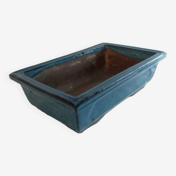 Bonsai pot in blue glazed stoneware