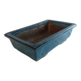 Pot à bonzaï en grès émaillé bleu