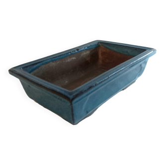 Bonsai pot in blue glazed stoneware