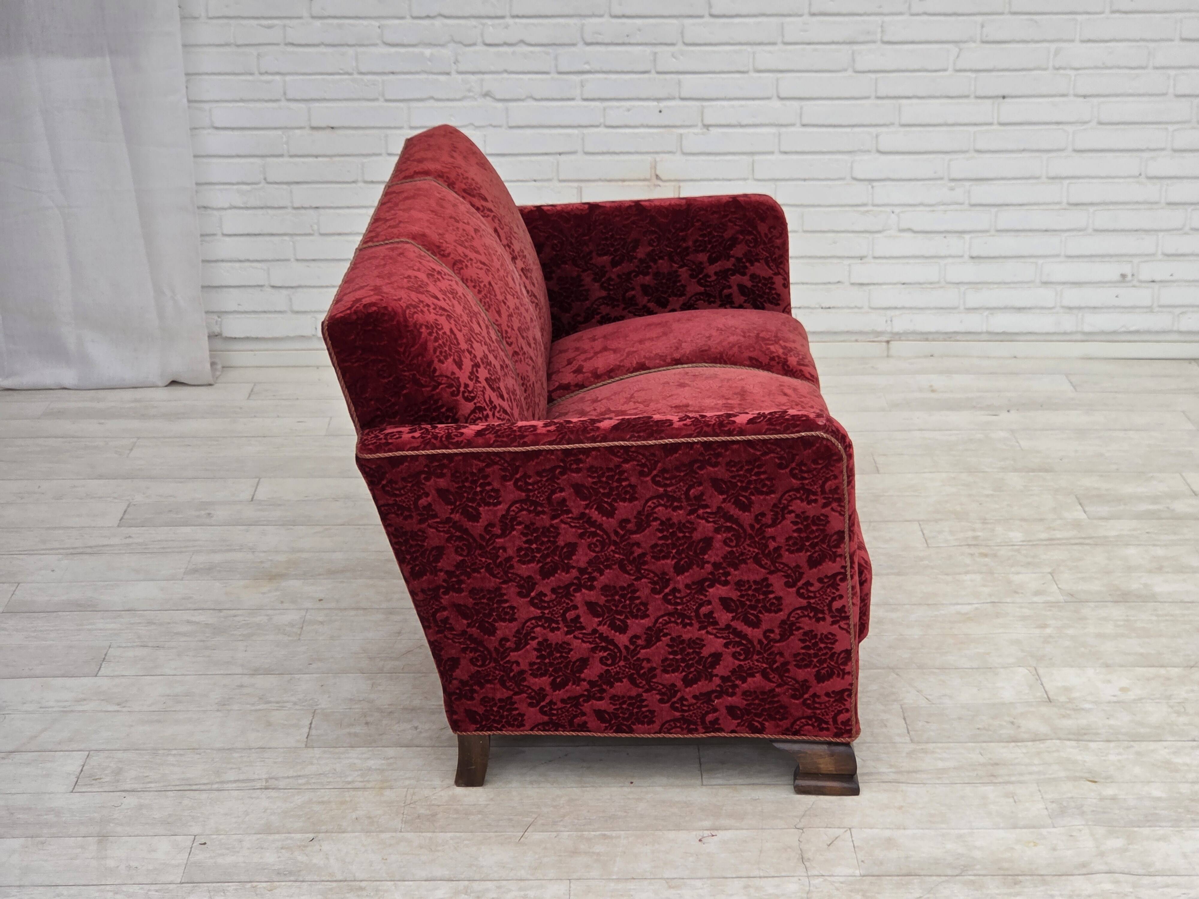 1950s, Danish 3-seater sofa, furniture velour, oak wood.