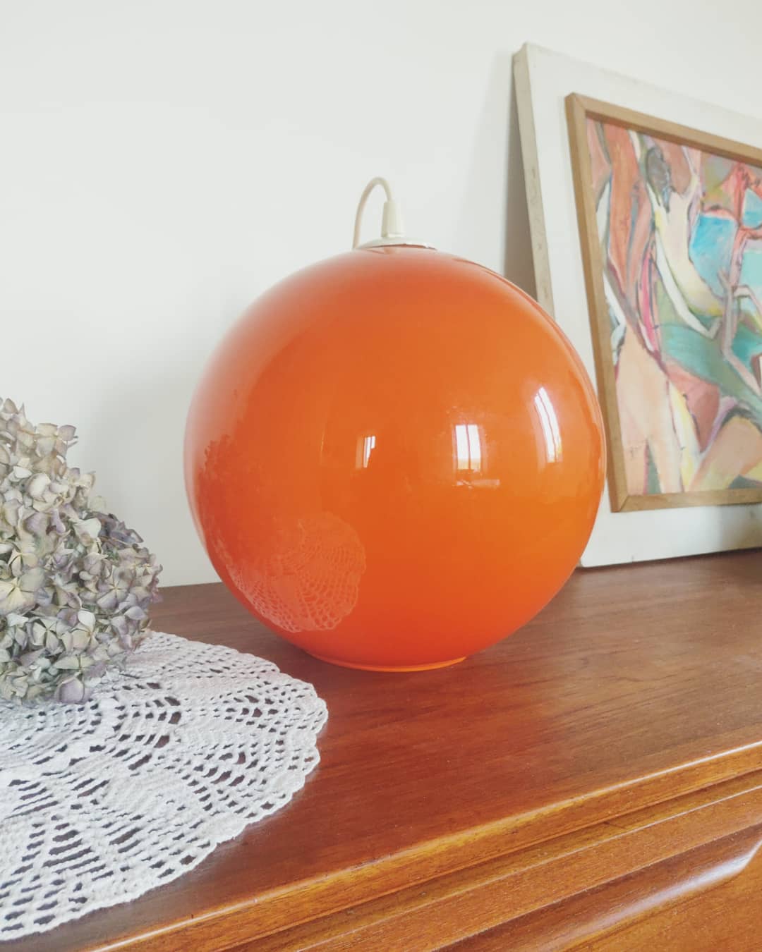 70s orange opaline hanging lamp