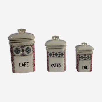 Set of 3 pots with spices décor pink old