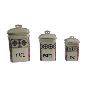 Set of 3 pots with spices décor pink old