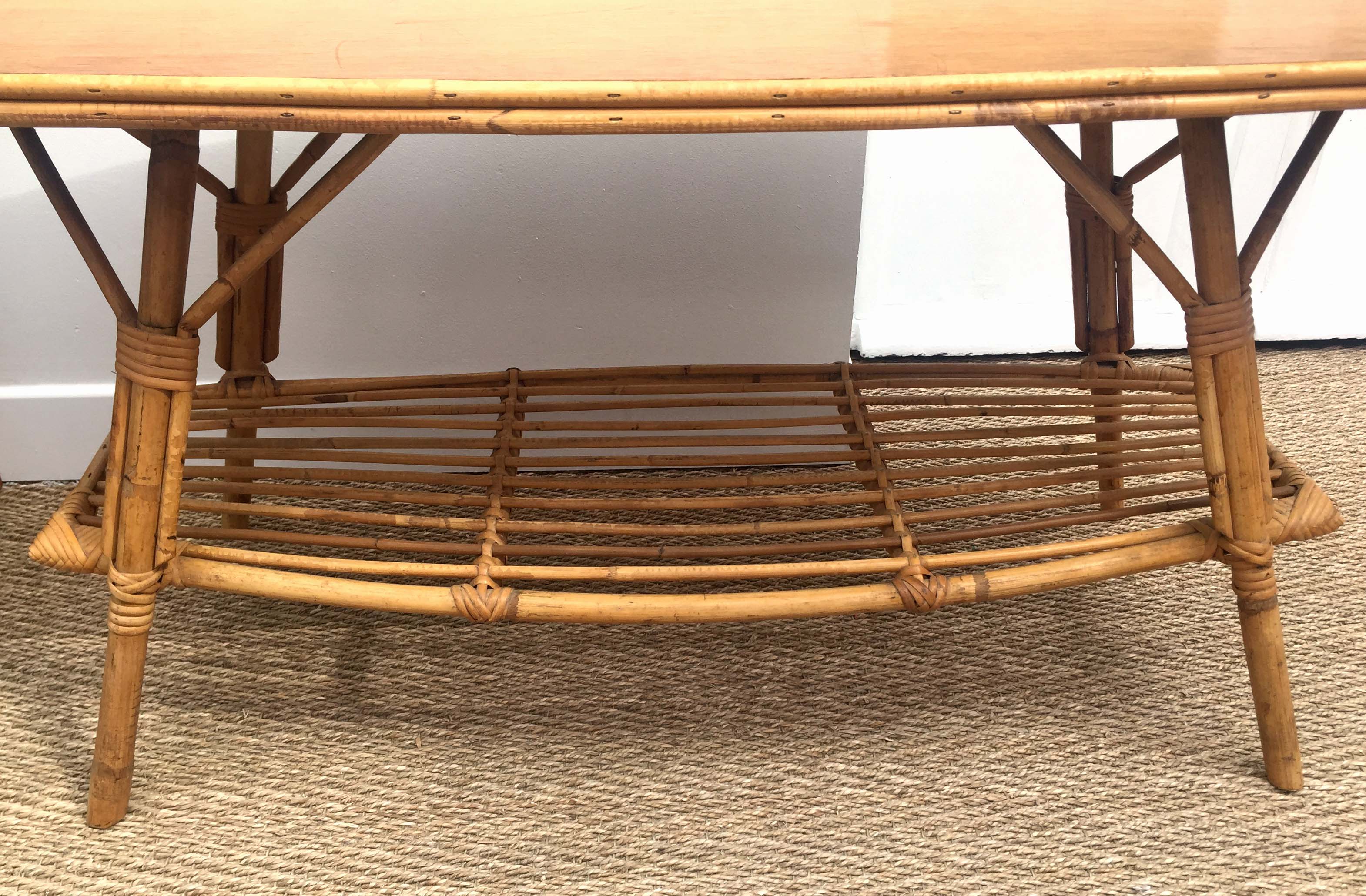 Rattan coffee table and solid wood tray