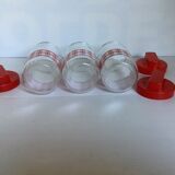 3 jars red and white dish towel pattern