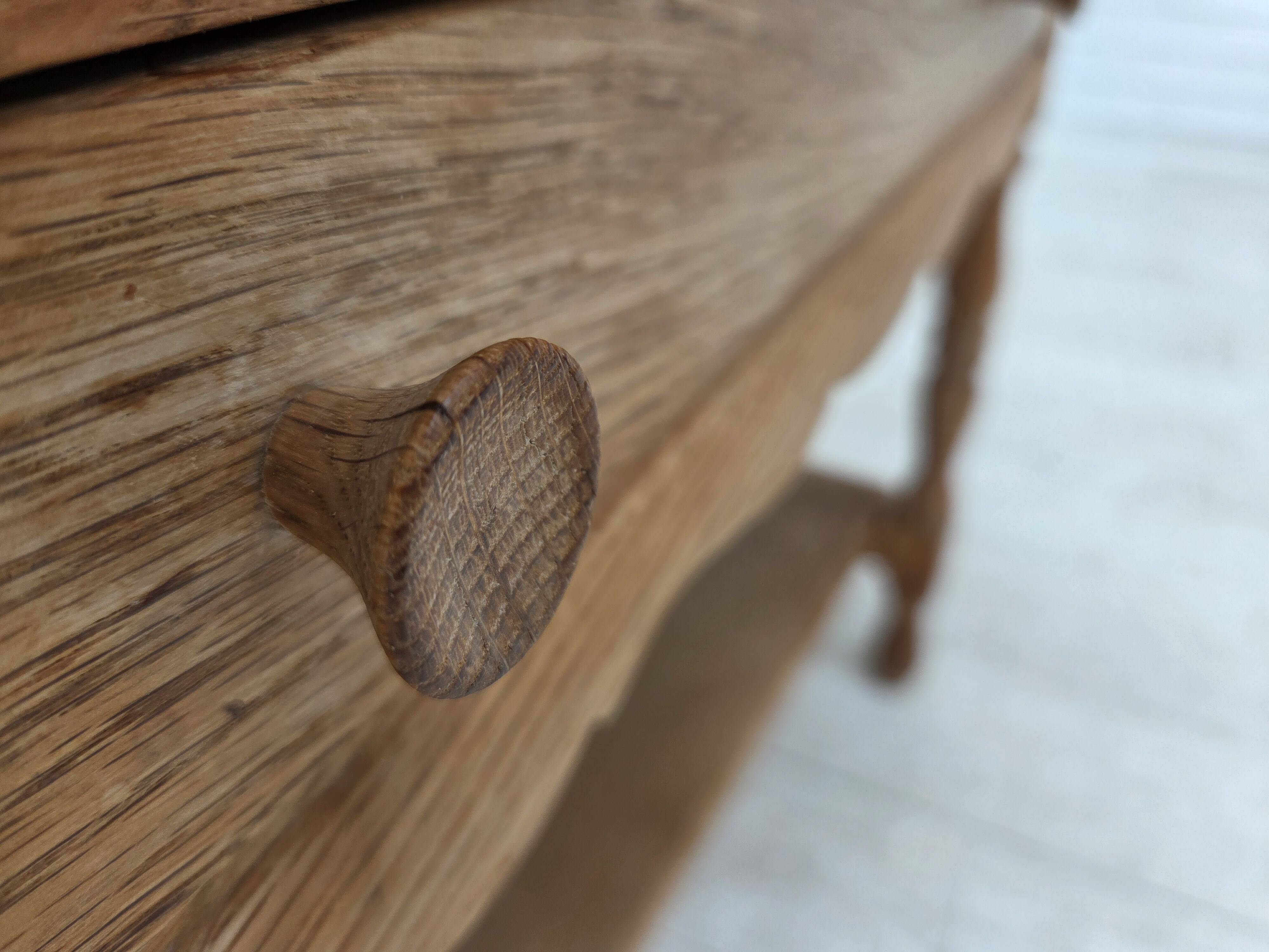 1970s, Scandinavian side table with drawers, solid oak wood, rattan.