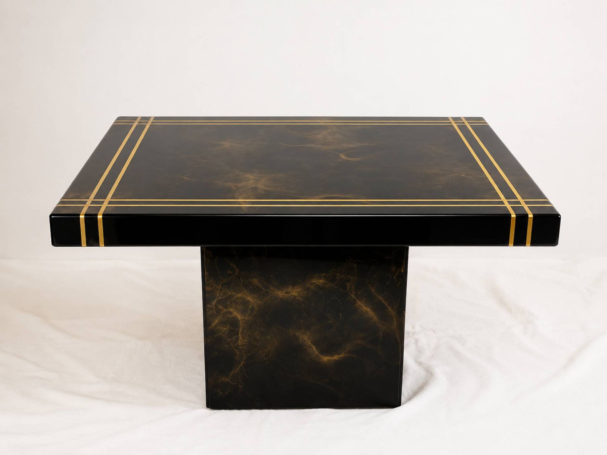 Vintage square black marbled coffee table with gold – central base