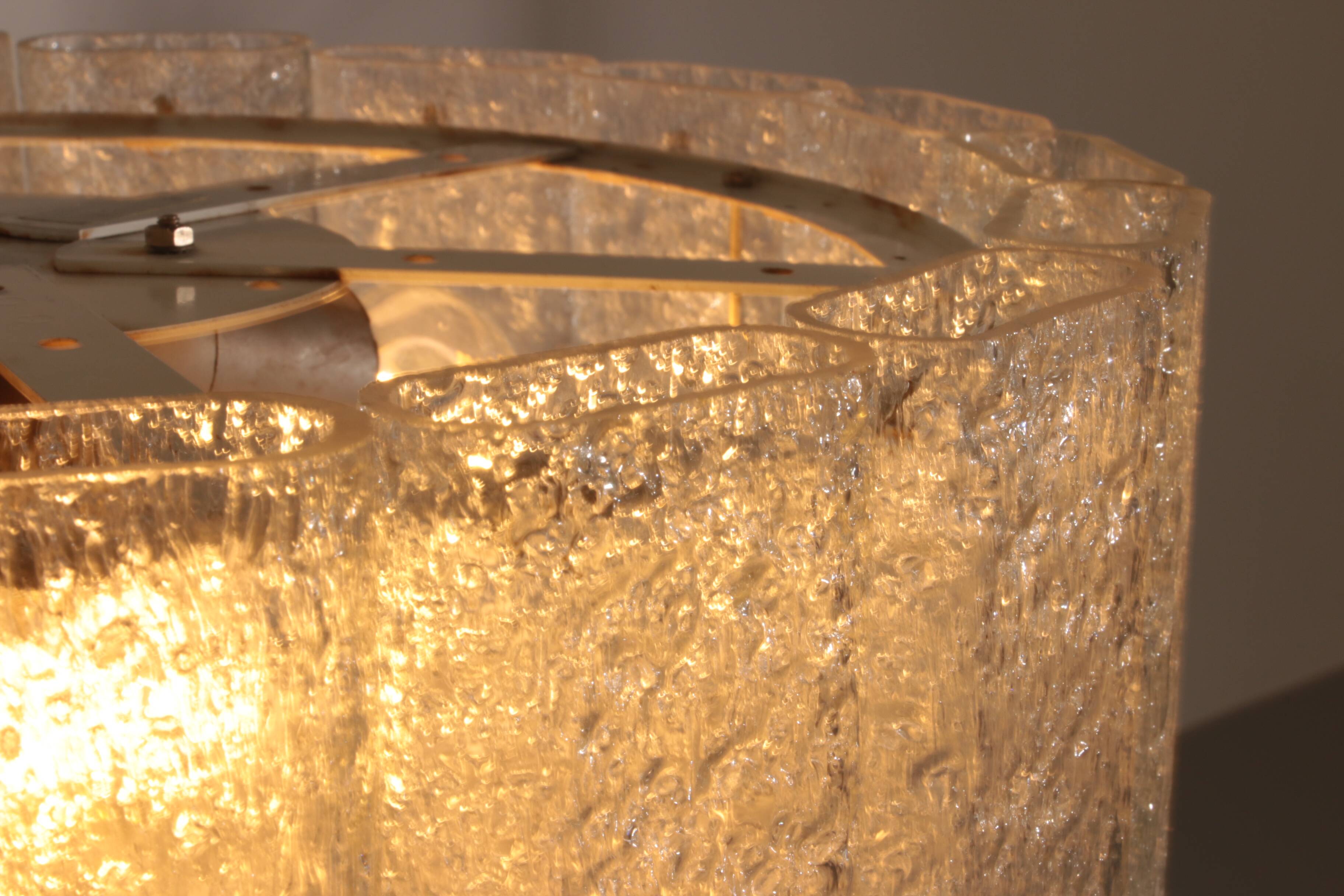 "Doria Leuchten Ice Glass Hanging Lamp with Relief Glass Cylinders, 1960s"