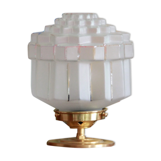 Table lamp bedside desk brass globe glass old art deco vintage skyscraper