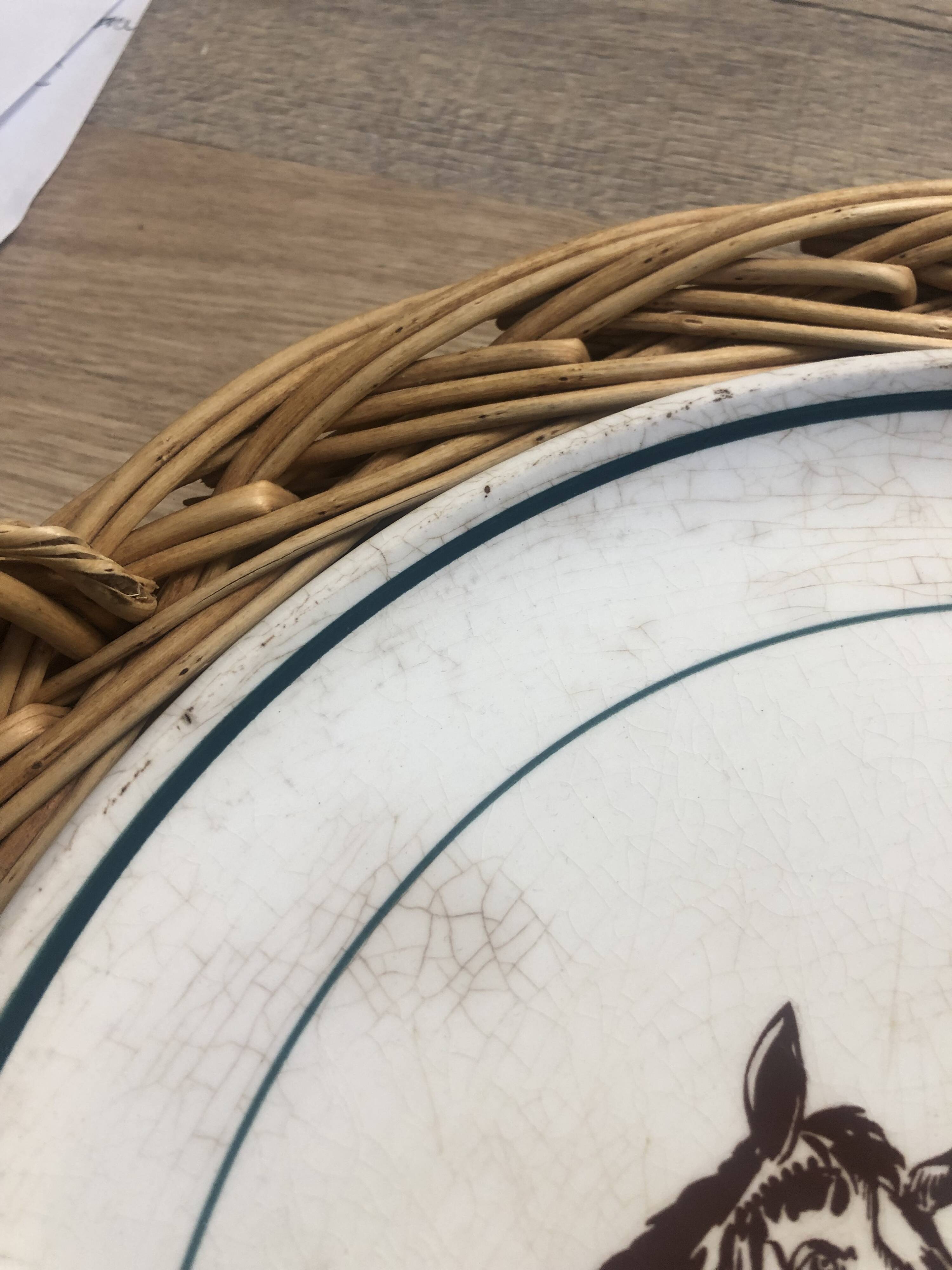 Vintage earthenware horses serving dish by Gien Nordez et Cie Cherbourg