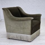 1970s, Danish armchair, original green furniture velour, beech wood.