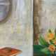 Géométrie du jardin intérieur, huile sur toile signé