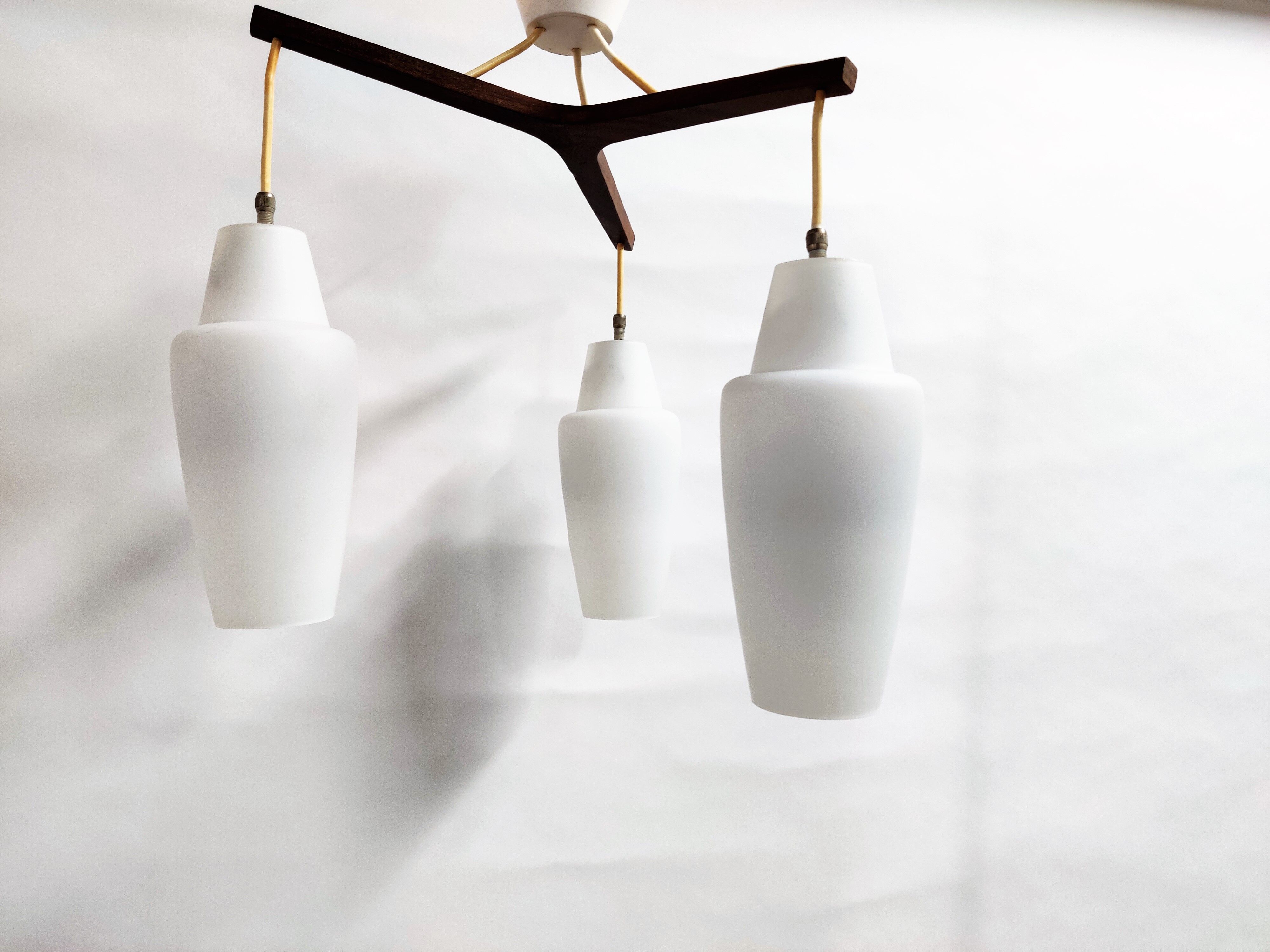 Vintage scandinavian teak chandelier, 1960s