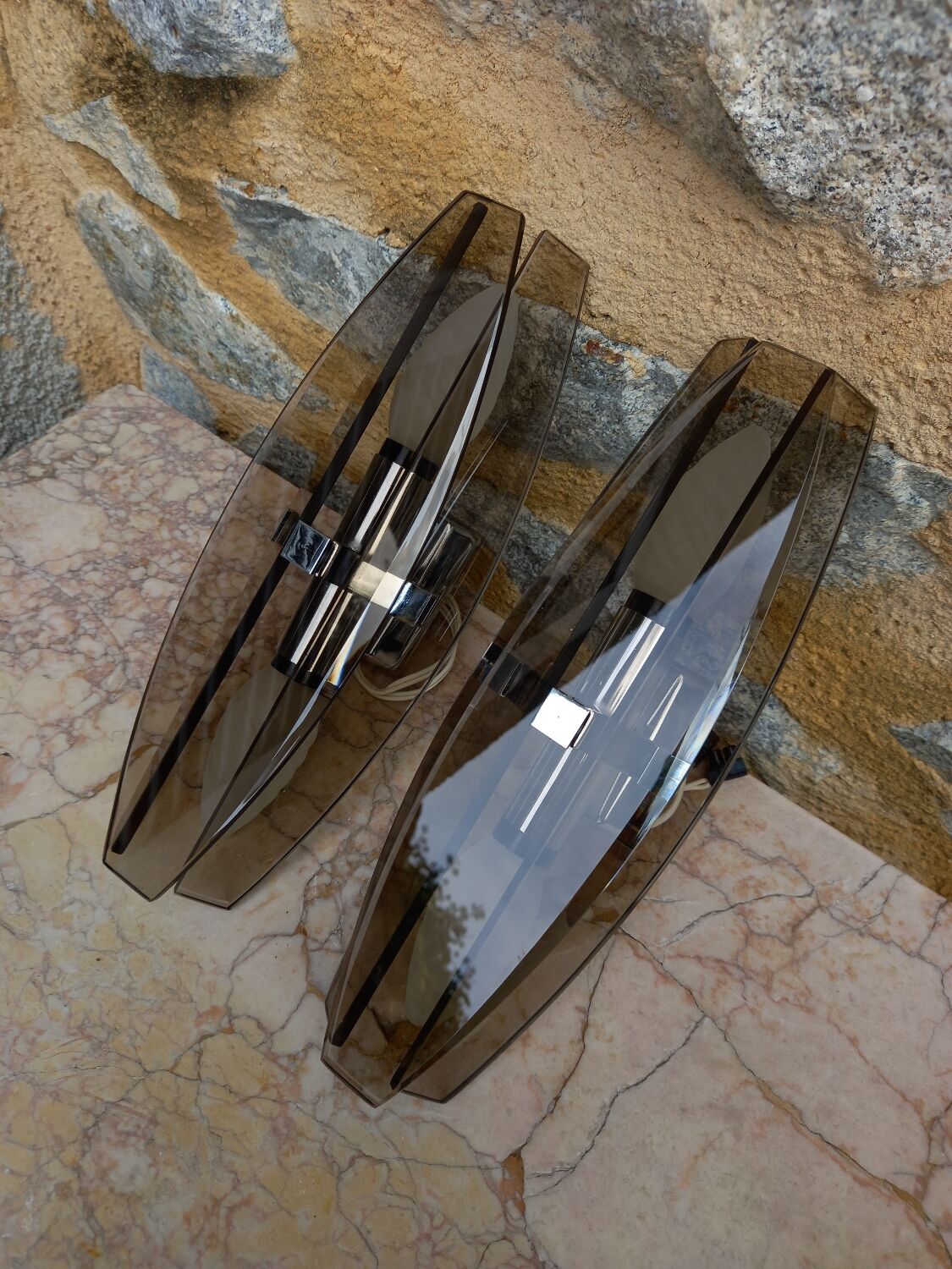 Pair of Veca brand glass wall lights