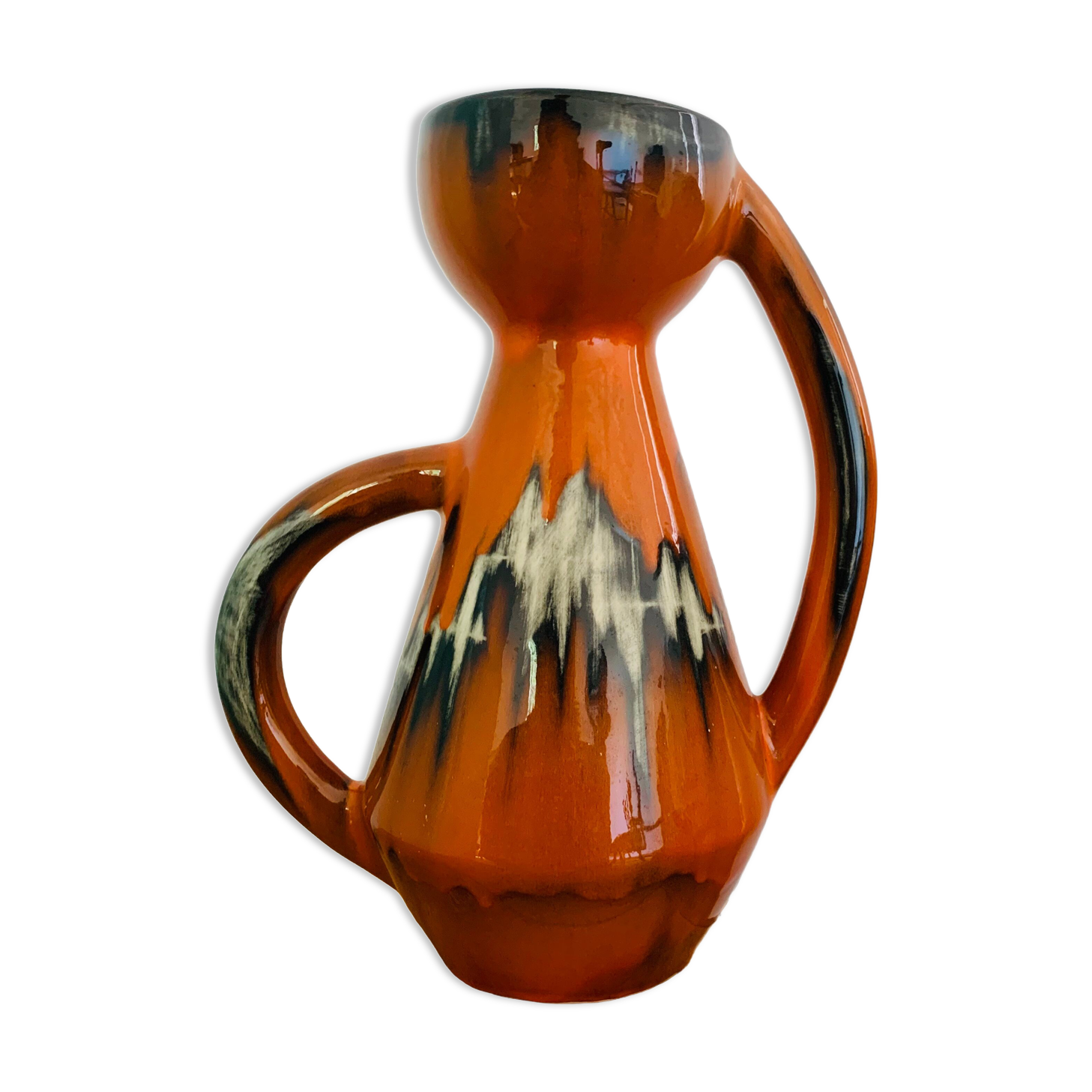 Orange vase 2 handles Vallauris