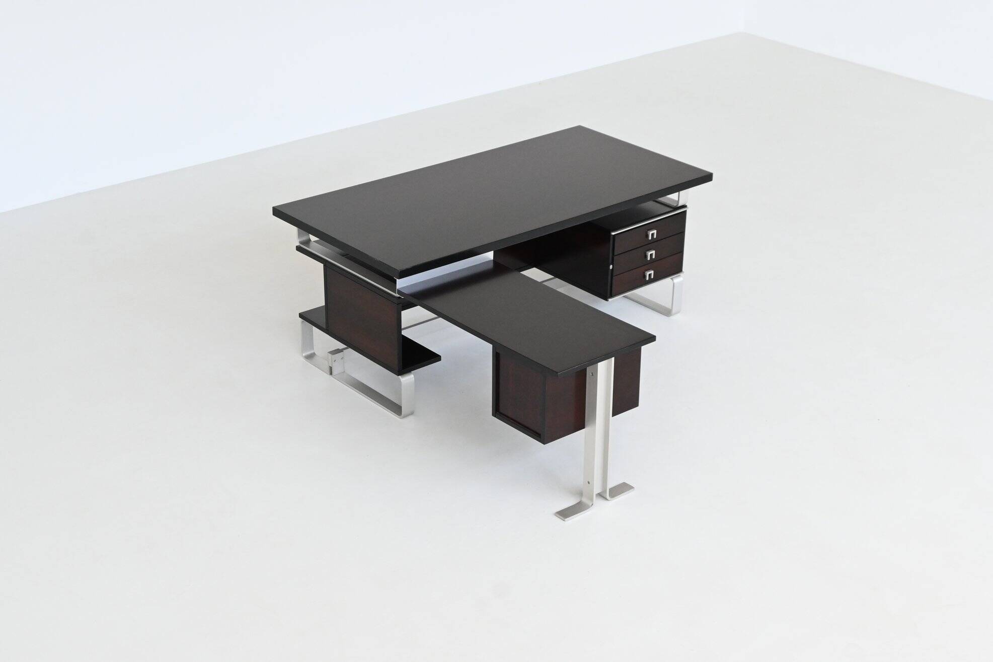 Abbondinterni executive corner desk in Mahogany Italy 1970