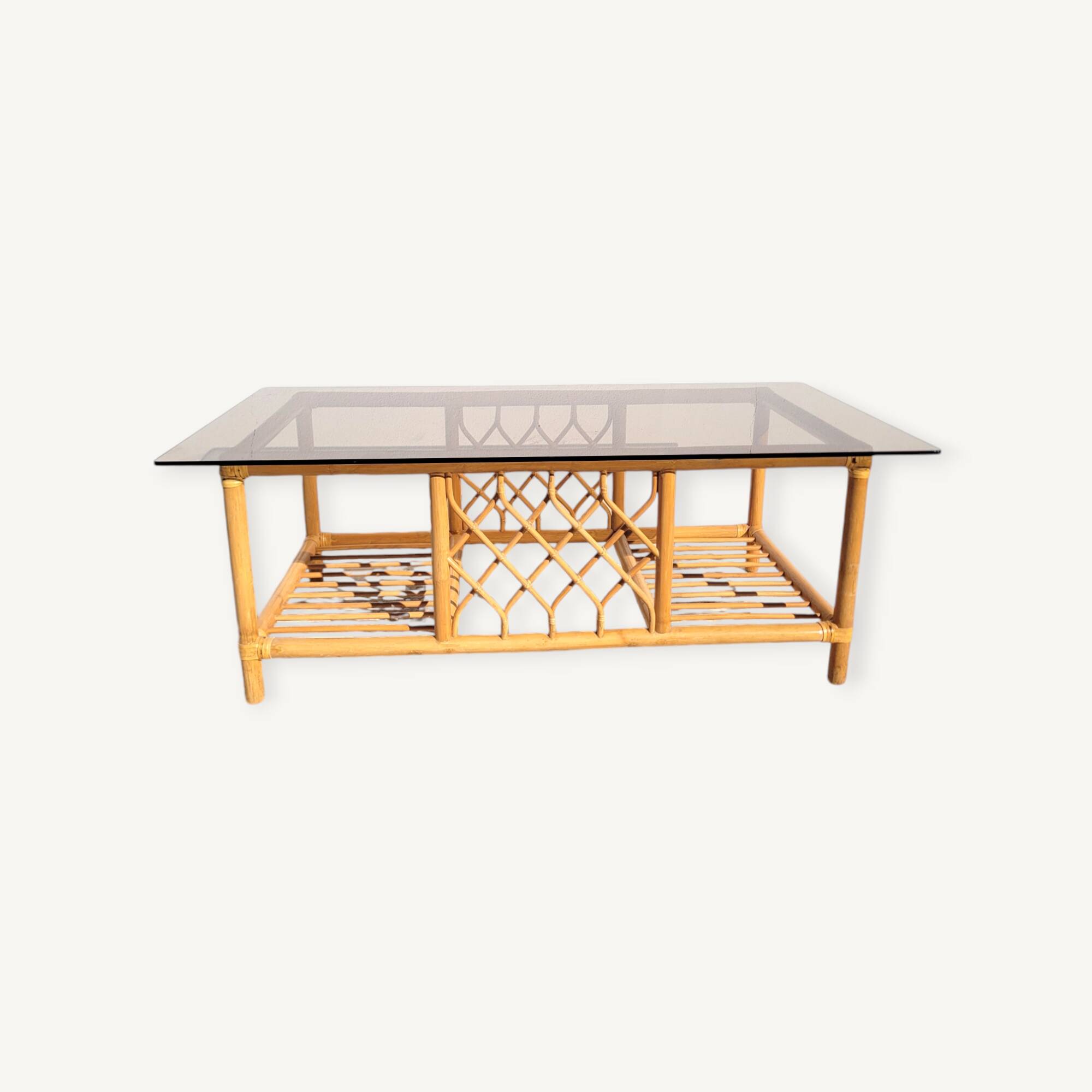 Rattan and smoked glass coffee table